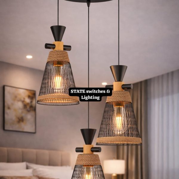 Vintage Cone Mesh 3-Drop Pendant Light