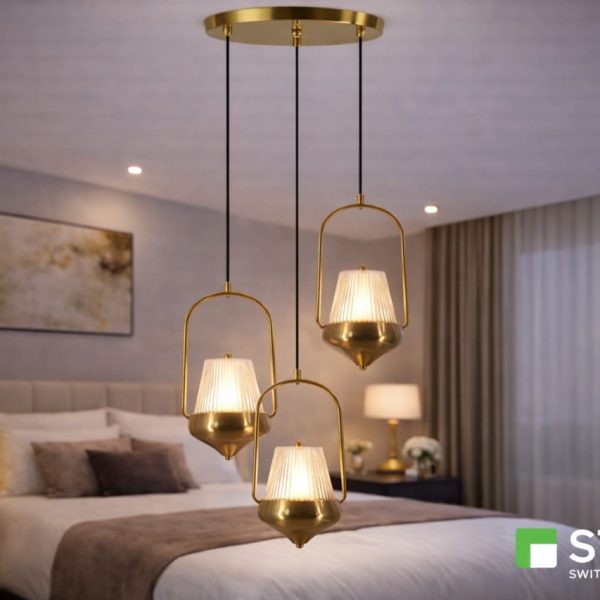Vintage Gold 3-Drop Pendant Light – Elegant Bedroom Series