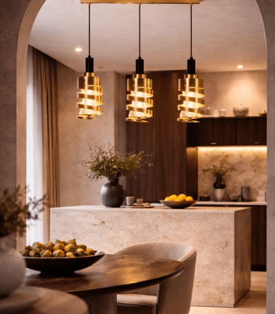 Luxury Gold Spiral Triple Pendant Light