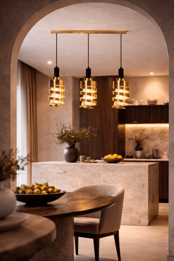 Luxury Gold Spiral Triple Pendant Light