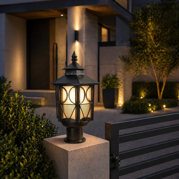 Vintage Lantern Gate Light with Decorative Metal Frame Design