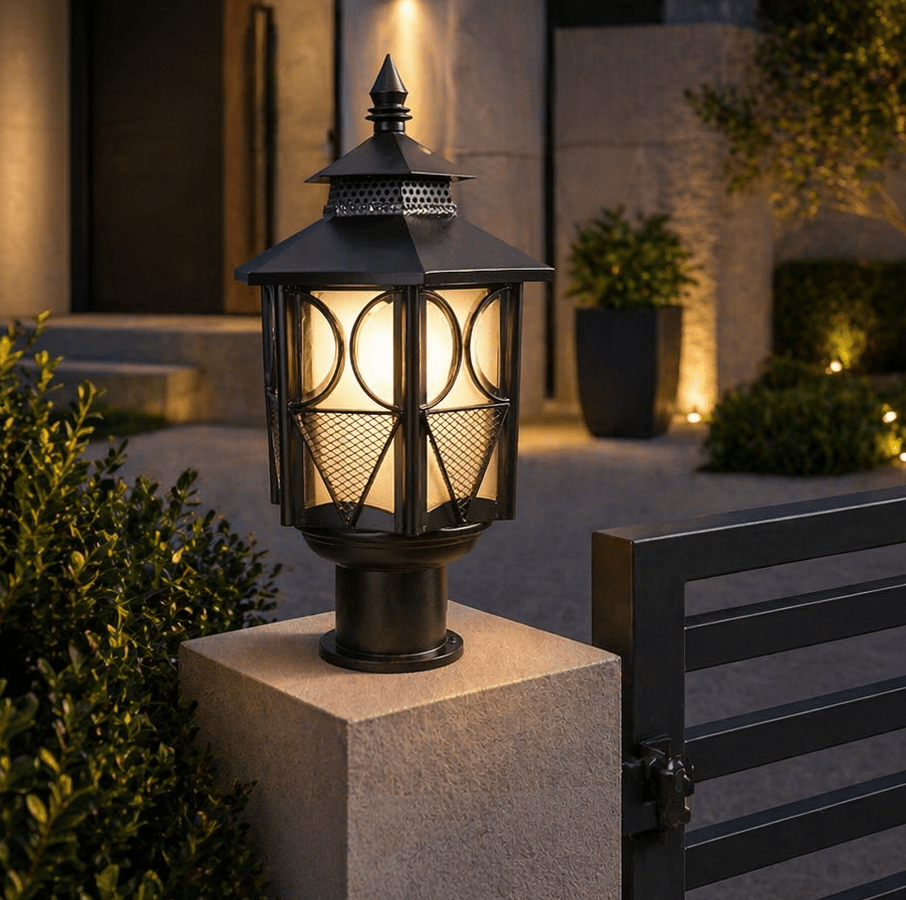 1 Vintage Lantern Gate Light with Decorative Metal Frame Design - Image 1