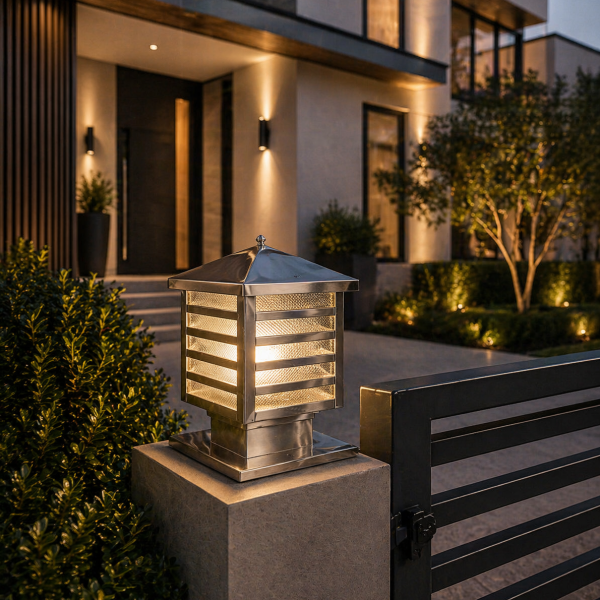 Premium Stainless Steel Gate Pillar Light with Layered Glow Design