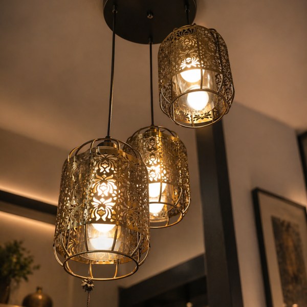 Designer Triple Pendant Hanging Light – Decorative Cutwork Design
