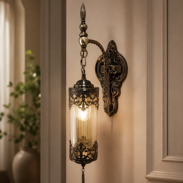 Antique Wall Hanging Lantern with Decorative Bracket