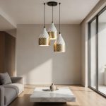 White & Gold Pattern Triple Pendant Light – Modern Decorative Hanging Lamp