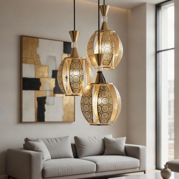 Luxury Moroccan Golden Triple Pendant Light – Premium Designer Hanging Lamp