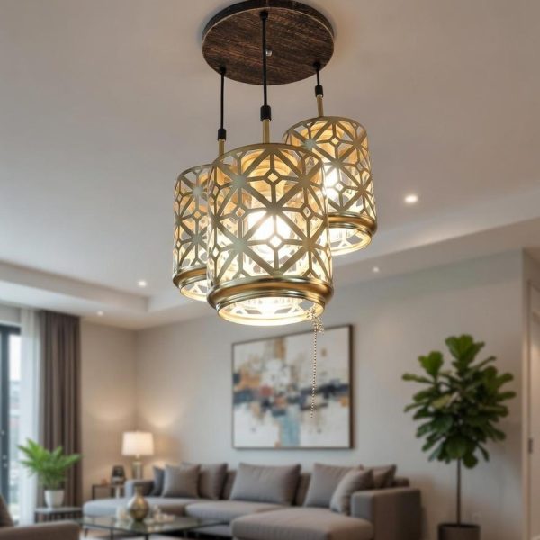 Geometric Drum Triple Pendant Light – Modern Designer Ceiling Hanging Lamp