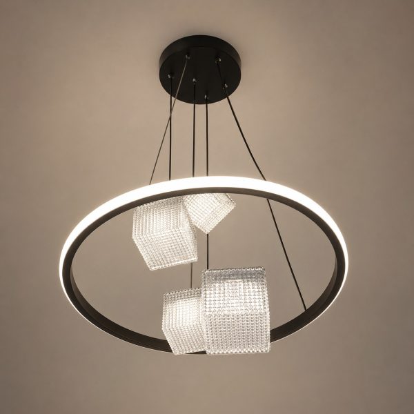 Modern Ring LED Chandelier with Hanging Glass Pendants – Luxury Designer Ceiling Light