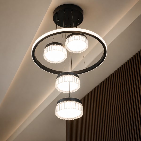 Modern Ring Chandelier with Layered Glass Shades – Designer LED Ceiling Light