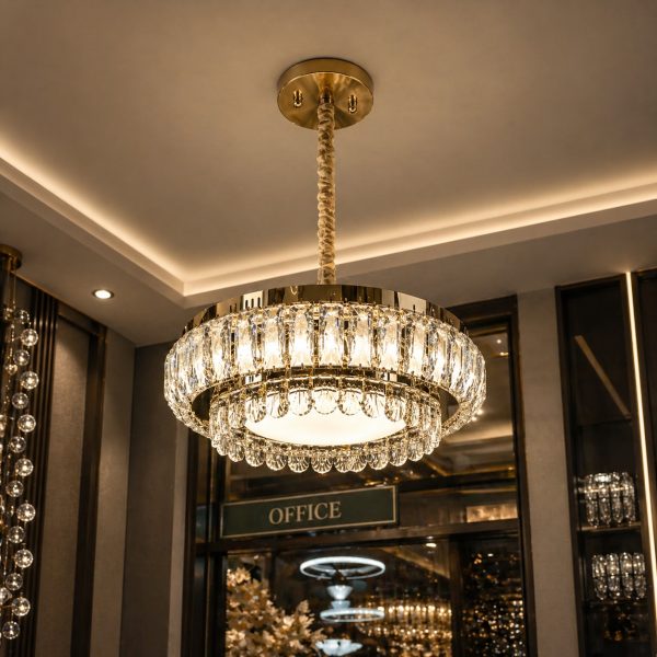 400 mm Luxury Crystal Ring Chandelier with Gold Finish – Premium LED Ceiling Light