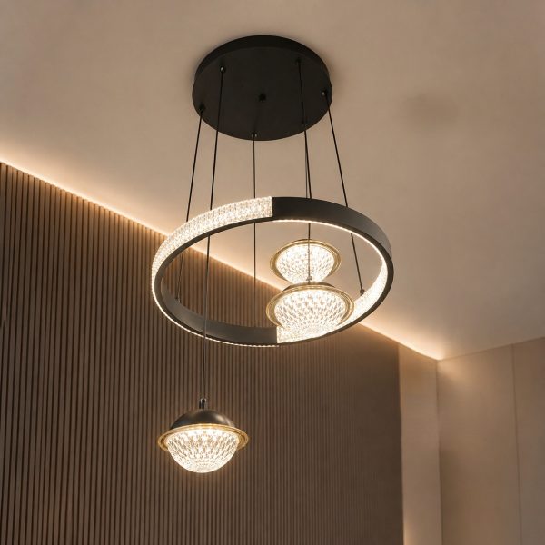 Designer Ring Chandelier with Multi Pendant Glass Lights