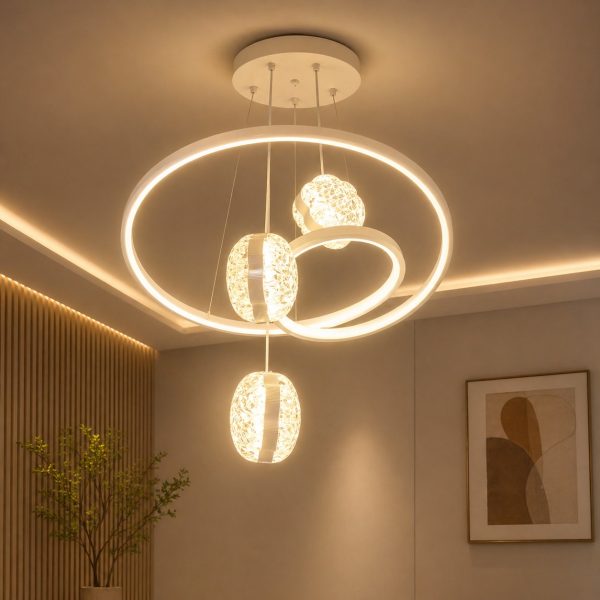 Dual Ring Crystal Orb Chandelier – Modern LED Statement Light