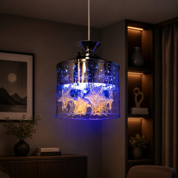 Designer LED Pendant Light with Star Pattern | Dual Tone Decorative Hanging Light | Modern Interior Lighting