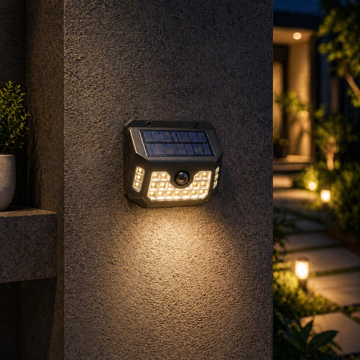 Advanced Solar Motion Sensor Wall Light with Wide-Angle LED Coverage