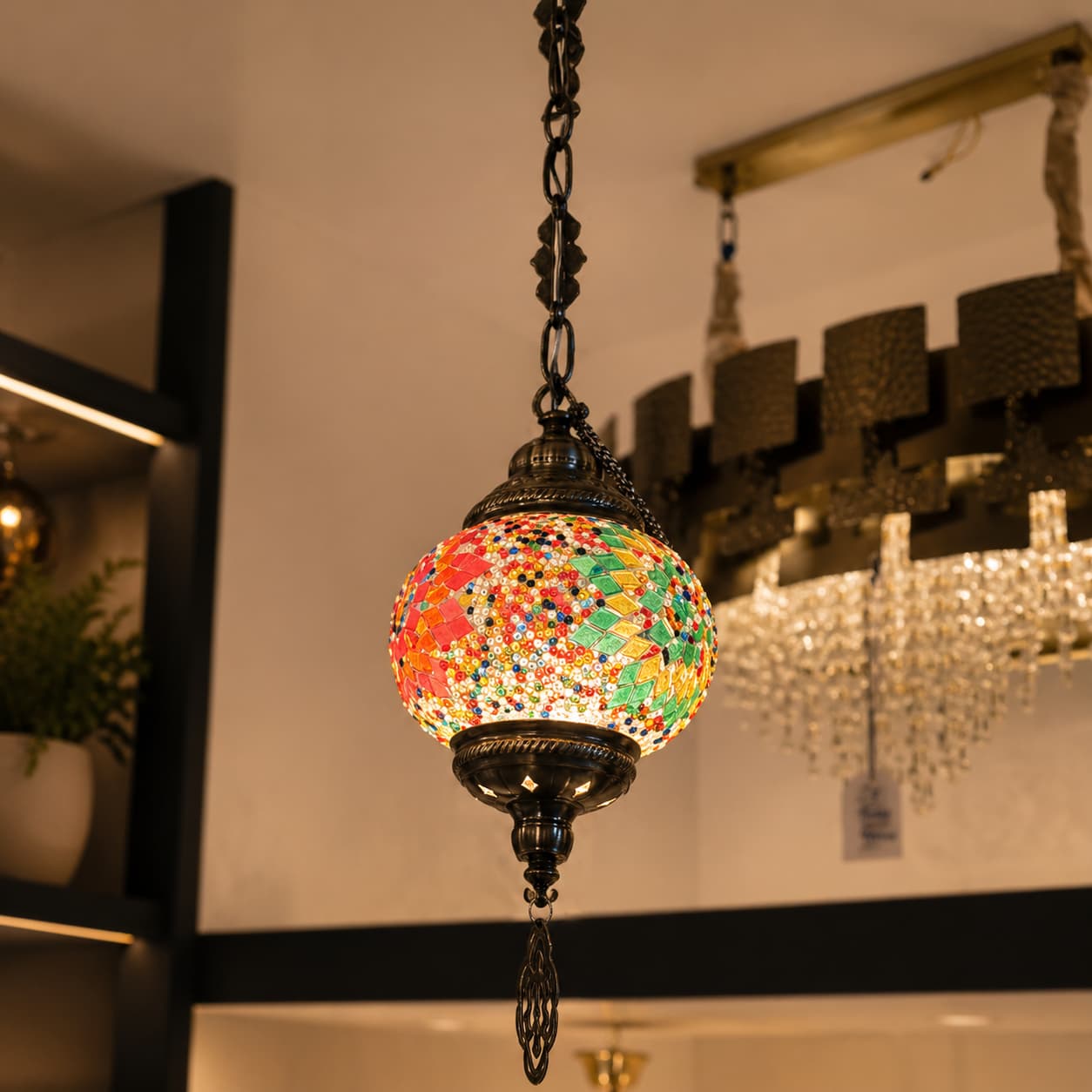 Elegant Turkish Staircase Hanging Pendant Light with Multi-Color Mosaic Glass Elegant Turkish Staircase Hanging Pendant Light with Multi-Color Mosaic Glass - Image 1