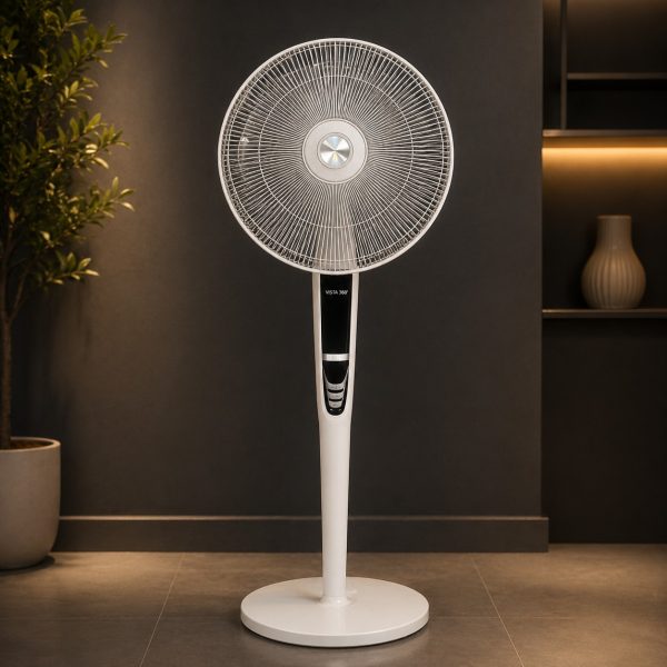 Goldmedal Vista 360° 400 mm Pedestal Fan with Remote | Silent Operation | Touch Panel | 360° Oscillation | White Black