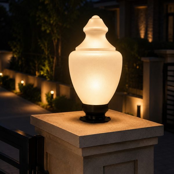 Classic Frosted Glass Outdoor Pillar Gate Light