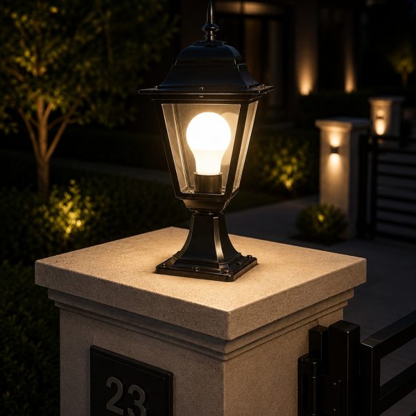 Classic Black Outdoor Pillar Gate Light
