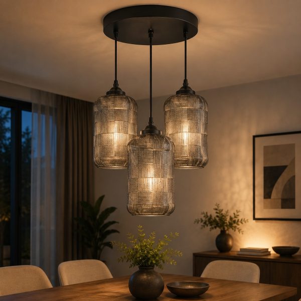 Triple Smoked Glass Pendant Chandelier