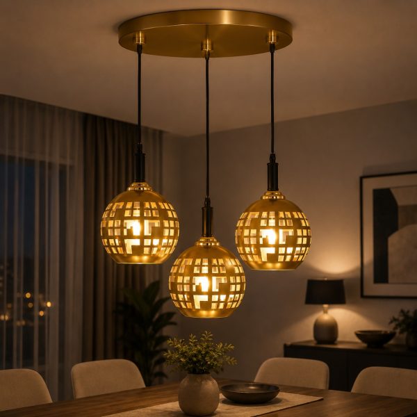 Triple Golden Globe Pendant Light for Dining Area